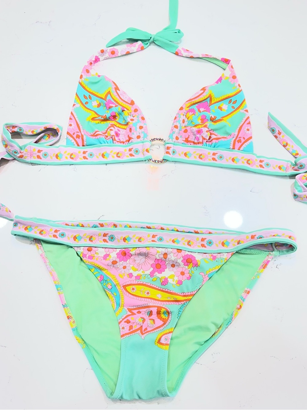 Victoria's Secret Mint Green Floral Lined Bikini Bottom